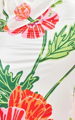 Hot PrettyLittleThing Plus Floral Printed Maxi Skirt White