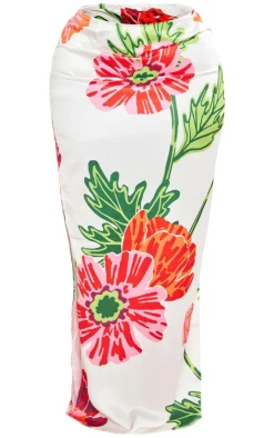 Hot PrettyLittleThing Plus Floral Printed Maxi Skirt White