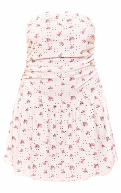 Plus Floral Printed Broderie Frill Bandeau Bodycon Dress-PrettyLittleThing New