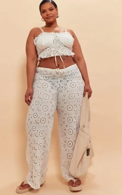Outlet PrettyLittleThing Plus Flower Detail Wide Leg Pants White