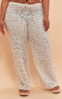 Outlet PrettyLittleThing Plus Flower Detail Wide Leg Pants White