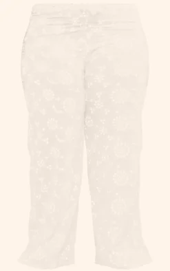 Outlet PrettyLittleThing Plus Flower Detail Wide Leg Pants White