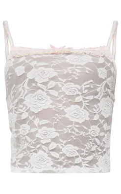 Online PrettyLittleThing Plus Frill Bow Detail Cami Top White