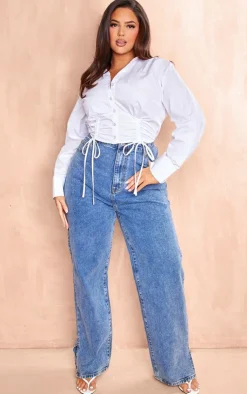PrettyLittleThing Shirts*Plus Gathered Tie Detail Long Sleeve Cropped Shirt
