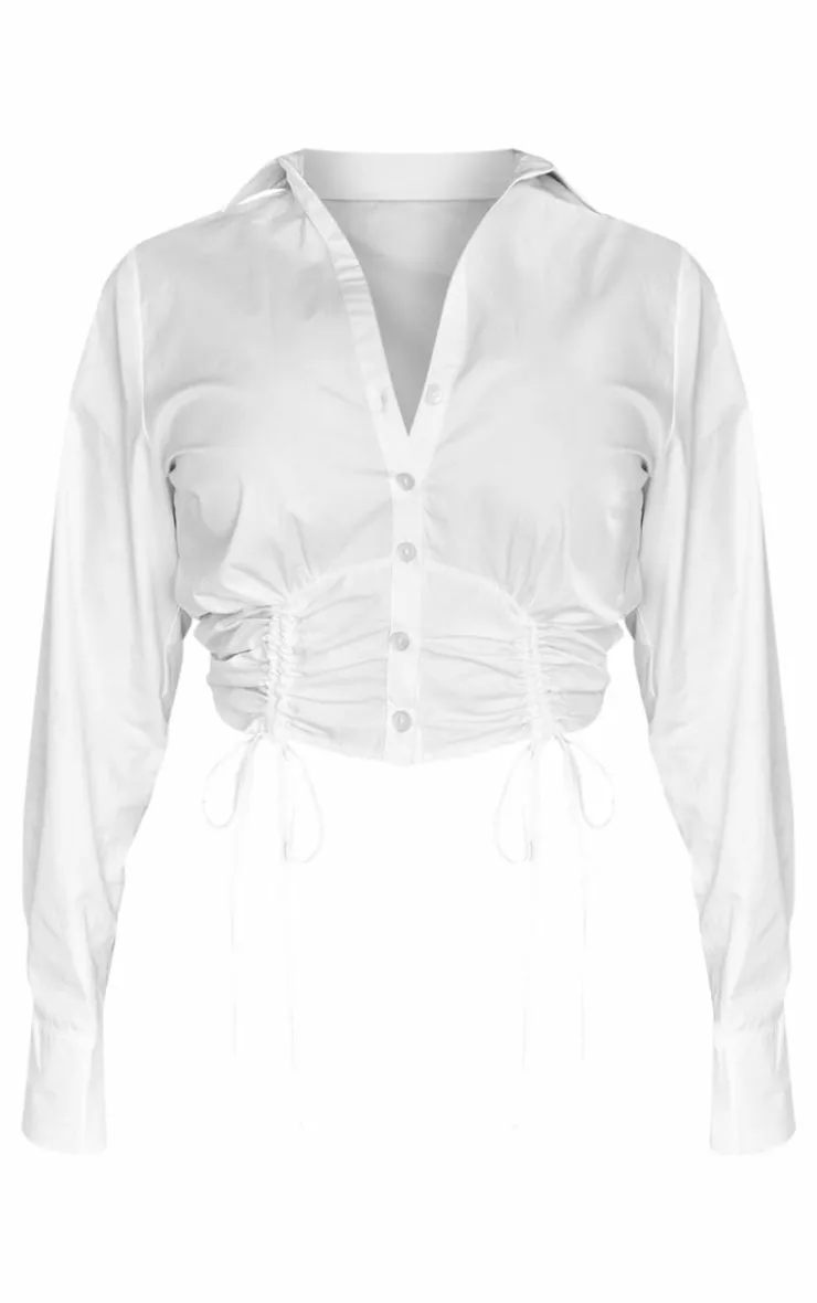 PrettyLittleThing Shirts*Plus Gathered Tie Detail Long Sleeve Cropped Shirt