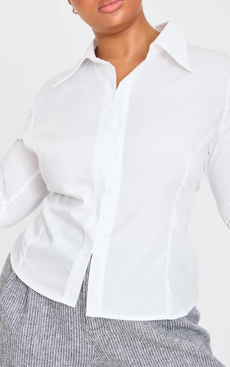 PrettyLittleThing Shirts*Plus Hook And Eye Flare Sleeve Shirt
