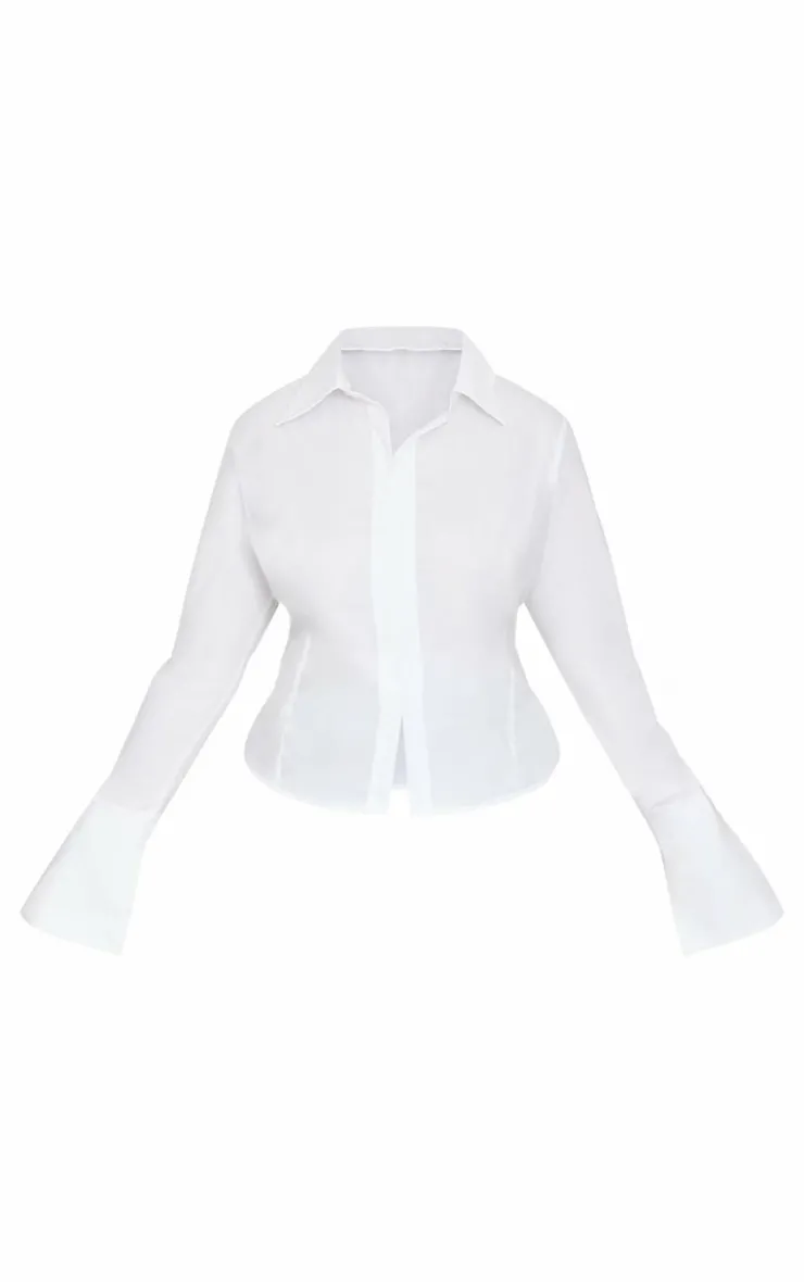 PrettyLittleThing Shirts*Plus Hook And Eye Flare Sleeve Shirt