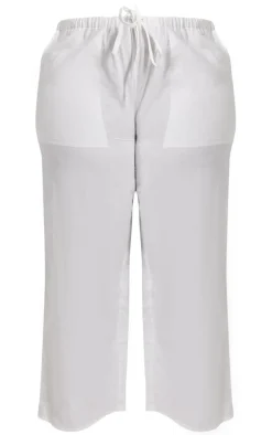Plus White Linen Drawstring Waist Pants