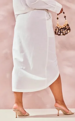 Best PrettyLittleThing Plus Linen Look Split Front Midi Skirt White