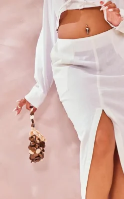 Best PrettyLittleThing Plus Linen Look Split Front Midi Skirt White
