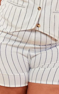 Hot PrettyLittleThing Plus Linen Look Striped Tailored Floaty Shorts White
