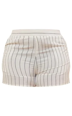Hot PrettyLittleThing Plus Linen Look Striped Tailored Floaty Shorts White