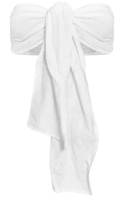 Plus White Linen Look Tie Front Crop Top
