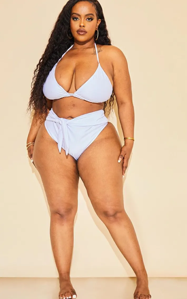 Plus White Mix & Match High Waist Tie Front Bikini Bottoms