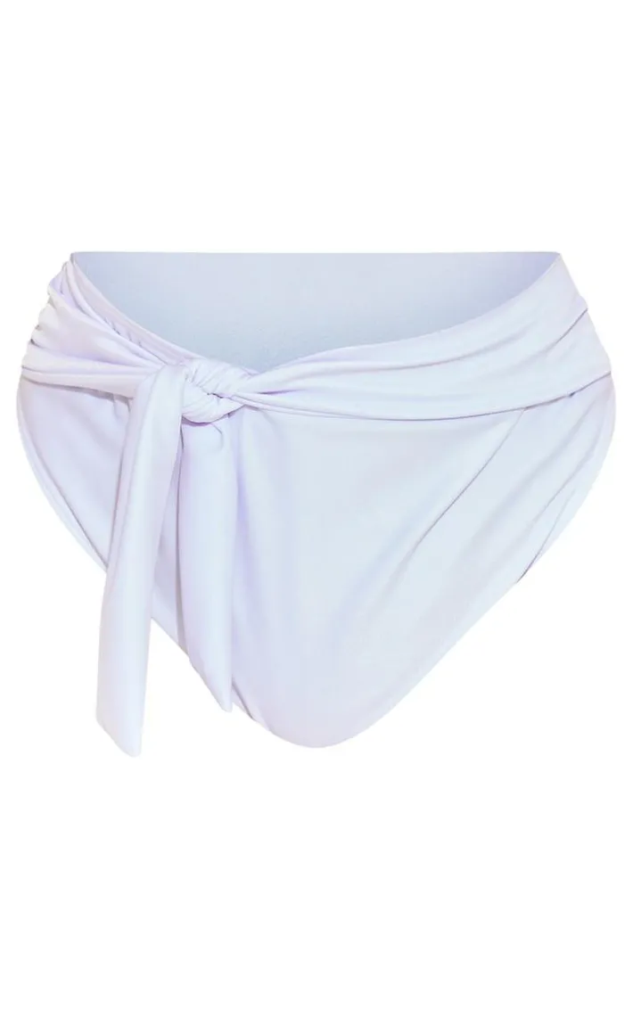 Plus White Mix & Match High Waist Tie Front Bikini Bottoms