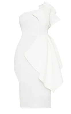 Plus One Shoulder Pleated Detail Midi Dress-PrettyLittleThing Clearance