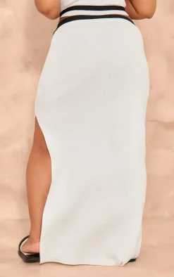 Outlet PrettyLittleThing Plus Rib Knit Contrast Detailing Maxi Skirt White