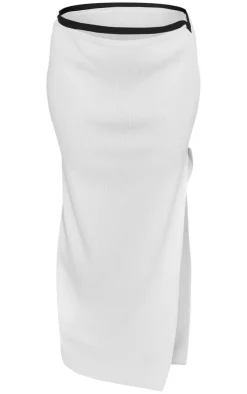 Outlet PrettyLittleThing Plus Rib Knit Contrast Detailing Maxi Skirt White