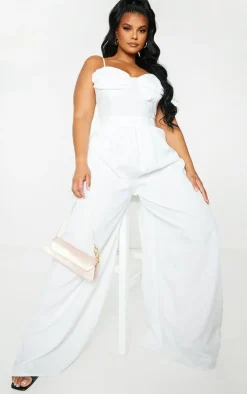 Plus Ruched Cup Strappy Wide Leg Jumpsuit-PrettyLittleThing New