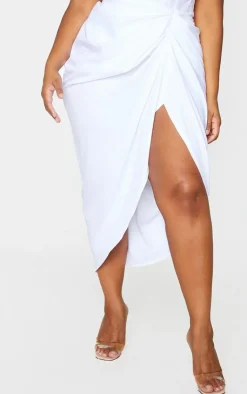 Sale PrettyLittleThing Plus Ruched Side Midi Skirt White