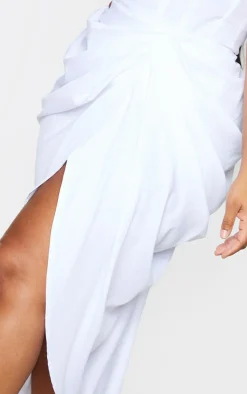 Sale PrettyLittleThing Plus Ruched Side Midi Skirt White