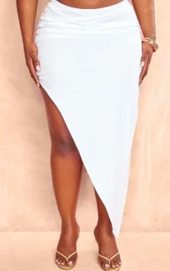 Clearance PrettyLittleThing Plus Ruched Side Split Leg Midaxi Skirt White