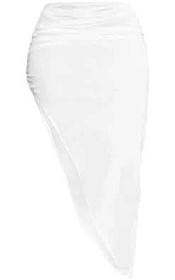 Clearance PrettyLittleThing Plus Ruched Side Split Leg Midaxi Skirt White