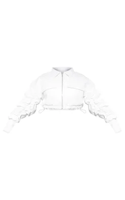 PrettyLittleThing Bomber Jackets*Plus Ruched Sleeve Cropped Faux Leather Bomber Jacket