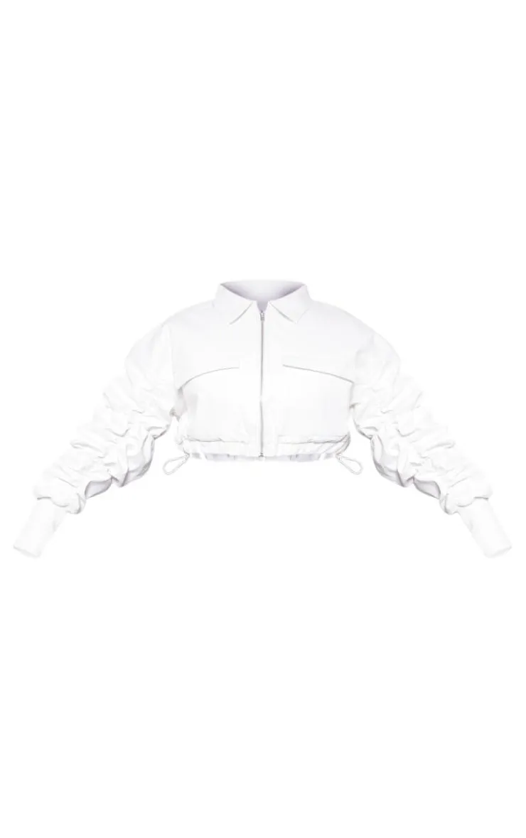 PrettyLittleThing Bomber Jackets*Plus Ruched Sleeve Cropped Faux Leather Bomber Jacket