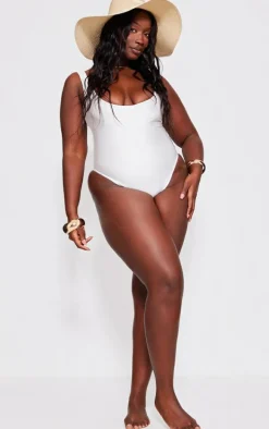 Plus White Scooped Neck Swimsuit