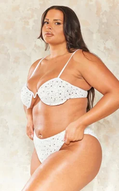 Plus White Sequin High Waisted Bikini Bottoms