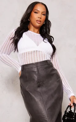 PrettyLittleThing Knitted Tops*Plus Sheer Knit Long Sleeve Top