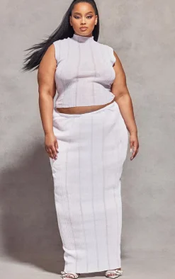 Outlet PrettyLittleThing Plus Sheer Knit Low Rise Maxi Skirt White