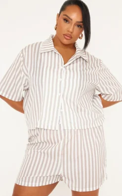 Clearance PrettyLittleThing Plus Stripe Short Sleeve Shirt White