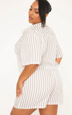 Clearance PrettyLittleThing Plus Stripe Short Sleeve Shirt White