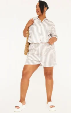 Clearance PrettyLittleThing Plus Stripe Short Sleeve Shirt White