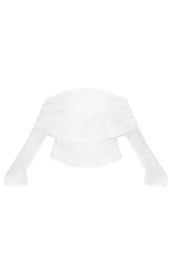 Sale PrettyLittleThing Plus Textured Sequin Foldover Bardot Top White