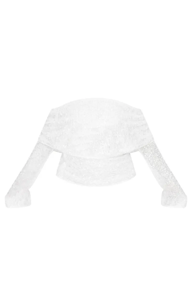 Sale PrettyLittleThing Plus Textured Sequin Foldover Bardot Top White