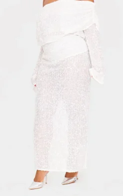 Discount PrettyLittleThing Plus Textured Sequin Foldover Maxi Skirt White