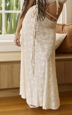 Outlet PrettyLittleThing Plus Textured Split Leg Maxi Skirt White
