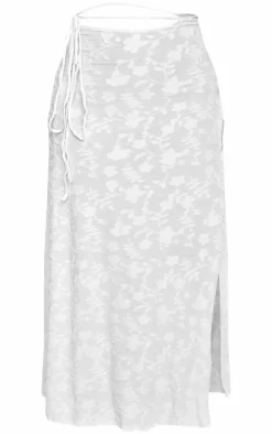 Outlet PrettyLittleThing Plus Textured Split Leg Maxi Skirt White