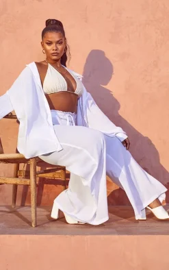 Plus White Tie Waist Beach Pants