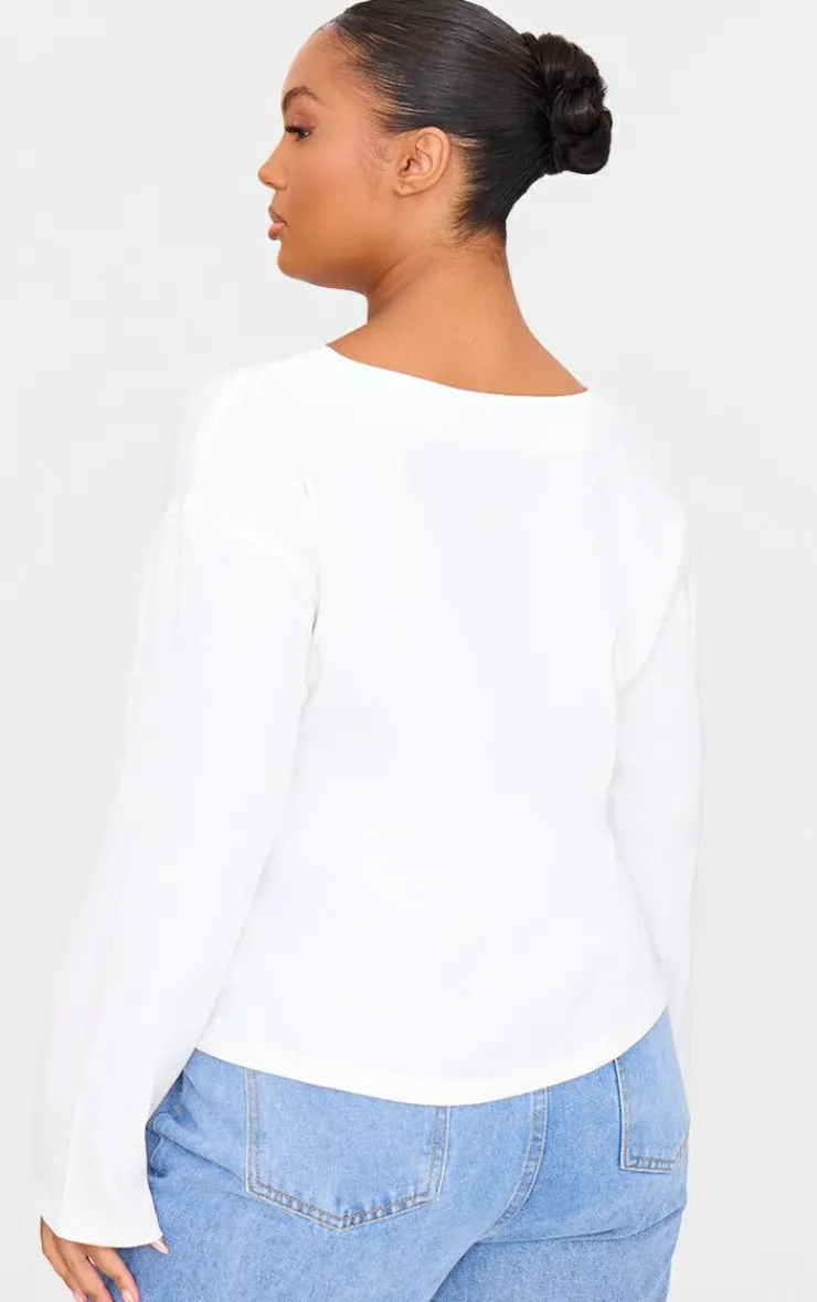 PrettyLittleThing Shirts*Plus Woven Tie Front Flared Sleeve Shirt