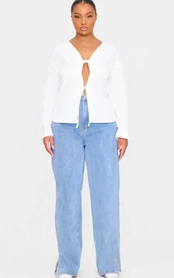 PrettyLittleThing Shirts*Plus Woven Tie Front Flared Sleeve Shirt