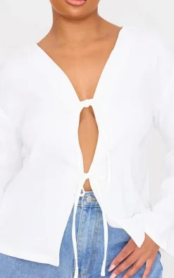 PrettyLittleThing Shirts*Plus Woven Tie Front Flared Sleeve Shirt