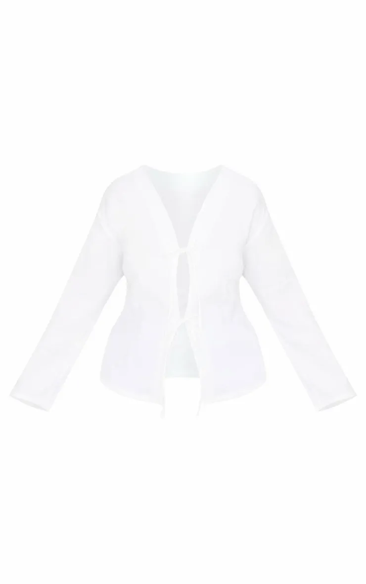 PrettyLittleThing Shirts*Plus Woven Tie Front Flared Sleeve Shirt
