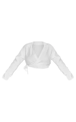 PrettyLittleThing Wrap Tops*Plus Wrap Front Shirt Long Sleeve Crop Top