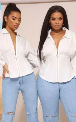 PrettyLittleThing Shirts*Plus Zip Corset Detail Shirt