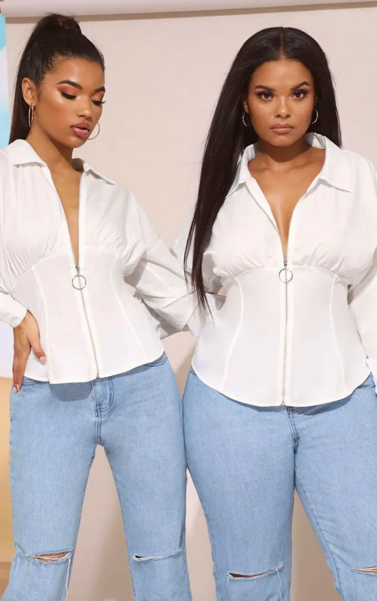 PrettyLittleThing Shirts*Plus Zip Corset Detail Shirt