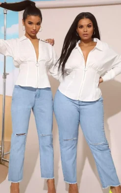 PrettyLittleThing Shirts*Plus Zip Corset Detail Shirt